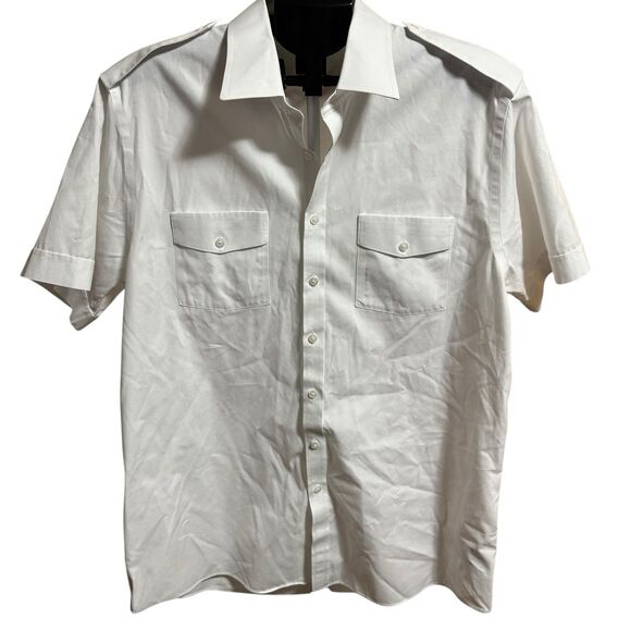 Brooks Brothers NetJets Shirt Mens 17.5 Slim White Supima Cotton Short Sleeve